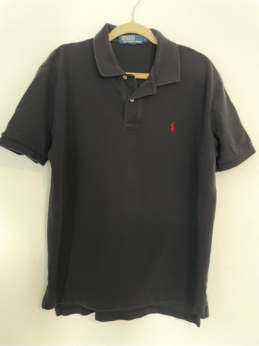 Polo by Ralph Lauren Men's Black Short-Sleeve Polo with Red Logo